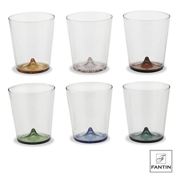 SET 6 BICCHIERI VETRO GOCCIA COLORI ASSORTITI CM. Ø6,5-8,7 H10