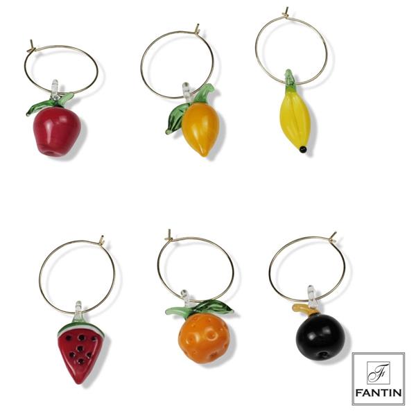 SET 6 ANELLI DECORO FRUTTA VETRO COLORATO ASSORTITI