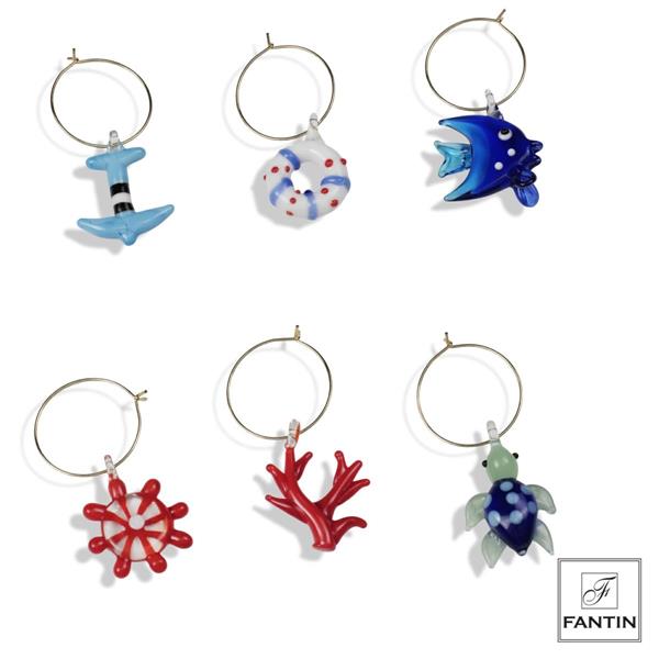 SET 6 ANELLI DECORO MARE VETRO COLORATO ASSORTITI