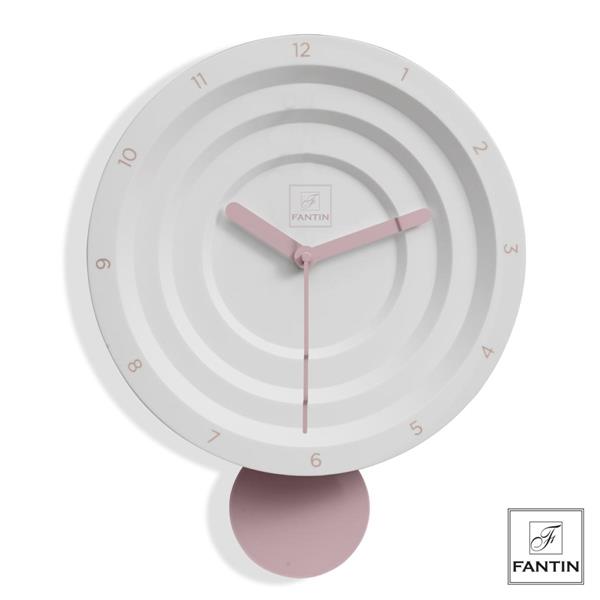 OROLOGIO DA MURO BIANCO C/PENDOLO ROSA ABS CM. Ø30XH38