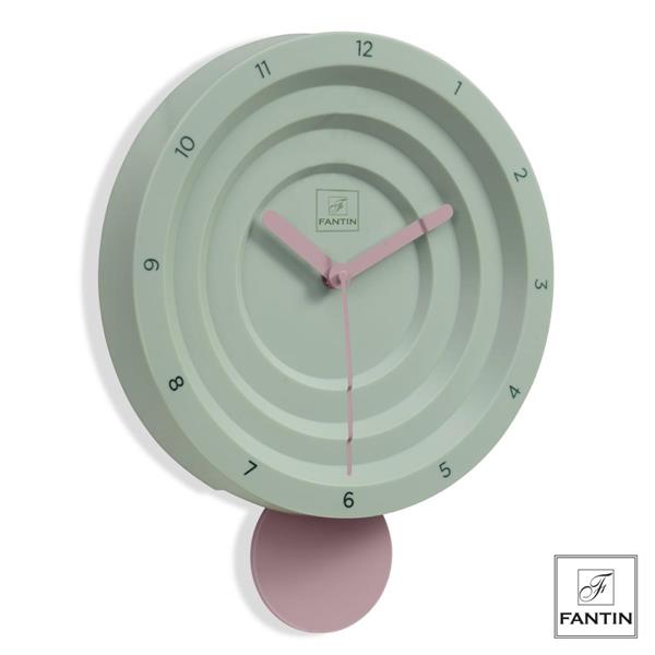 OROLOGIO DA MURO VERDE C/PENDOLO ROSA ABS CM. Ø30XH38